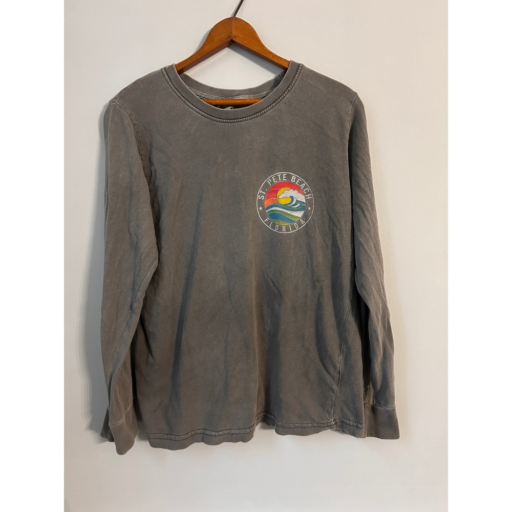 US Vintage St Pete Beach Florida Graphic Long Sleeve T-Shirt Gray Small
